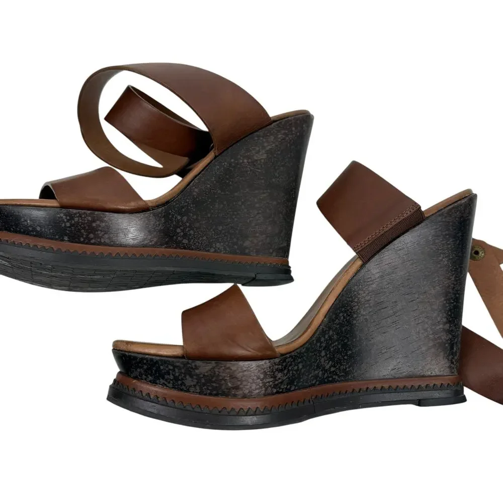 Diane Von Furstenberg Omni Ankle Wrap Platform Wedge Sandals Brown Size 9.5
